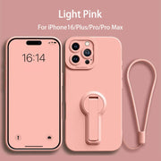 Folding Bracket+Protect Camera Liquid Silicone Phone Case For iPhone 16 Series